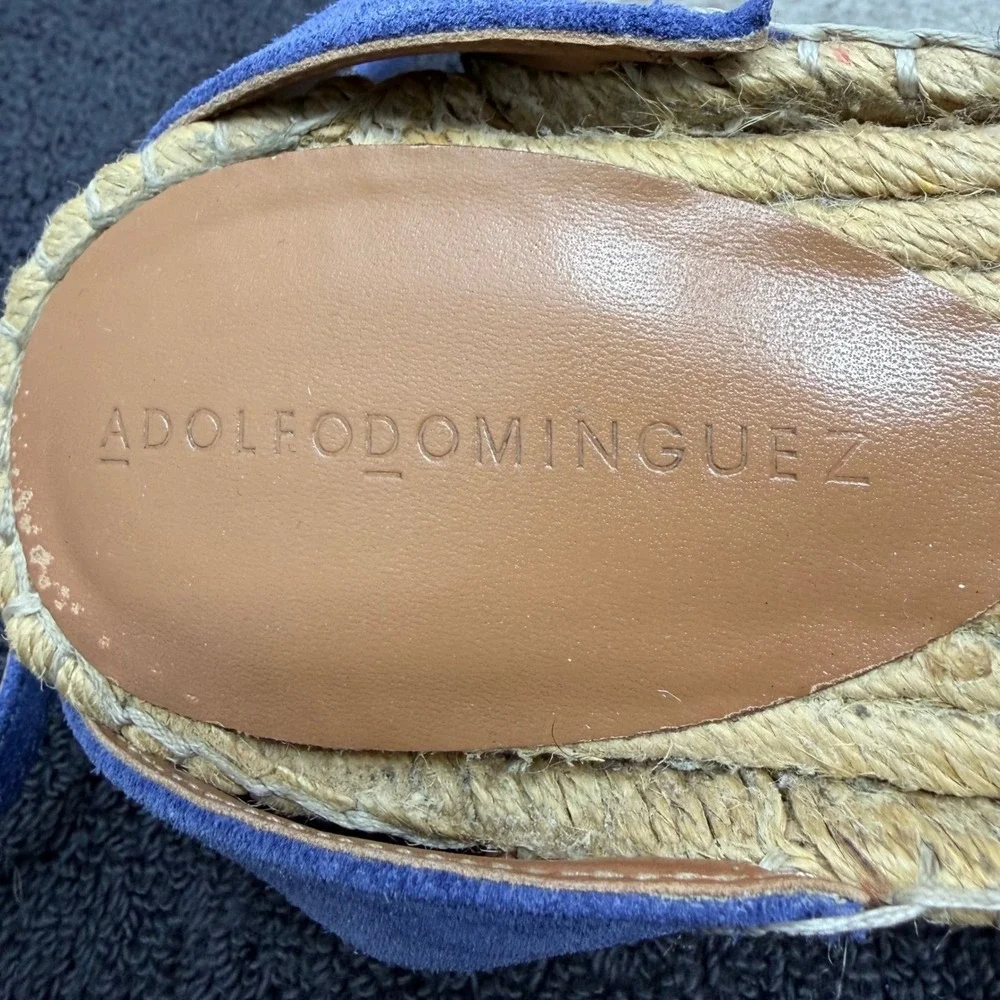 Adolfo Dominguez Blue Suede Espadrille Flats Ankle Tie Womens Sz 39 US 8.5 Coast